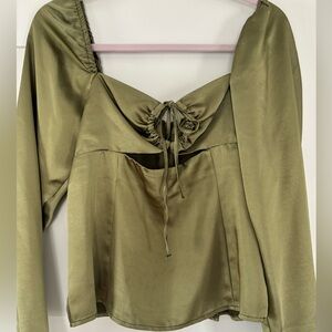 Topshop Olive Green Silk Shirt
